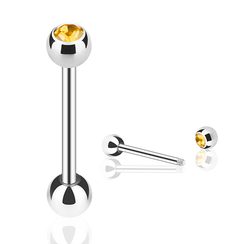 Tongue Piercing Stainless Steel Silver Barbell Zirconia Crystal Ball