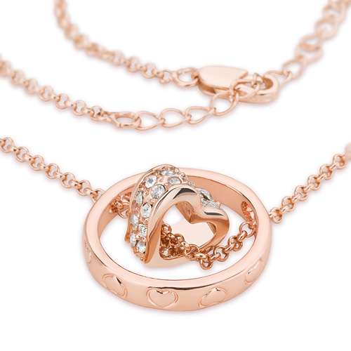 Damen Halskette Ring Herz Anhänger Kette vergoldet mit Strass Kristallen - Bild 2 von 3