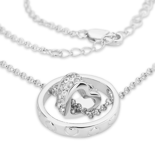 Damen Halskette Ring Herz Anhänger Kette vergoldet mit Strass Kristallen - Bild 3 von 3