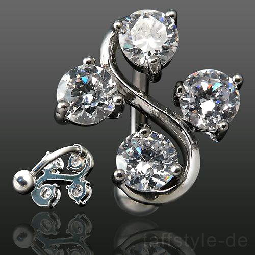 Bauchnabelpiercing mit 4 Kristalle als S Clear#NSL922  