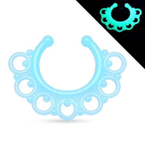 Septum Piercing Fake Non Tribal Party Clip On Nasenpiercing Glow in the Dark - Bild 7 von 7
