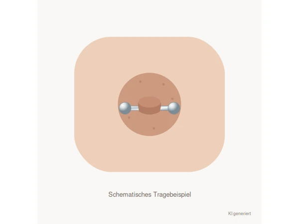 Sachliche Illustration: horizontaler silberner Barbell durch eine erwachsene männliche Brustwarze.