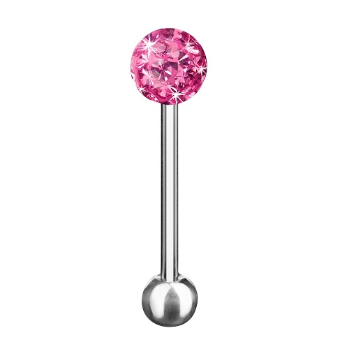 Zungenpiercing Titan Stab Barbell In 1,6mm Mit Kristall Stein Drilling Und Kugel - Foto 6